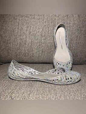Melissa Campana Zig Zag jelly flats  silver sparkle shoes size 6